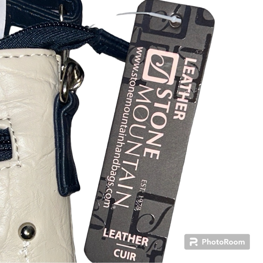 NWT Stone Mountain Nancy Leather Convertible Crossbody Purse Ivory Navy - Picture 5 of 6